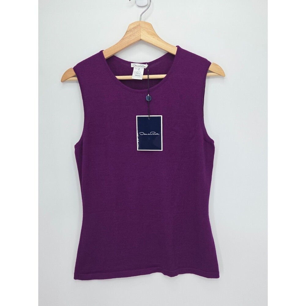 New Oscar de la Renta Cashmere Silk Sleeveless Sweater Purple Large Italy